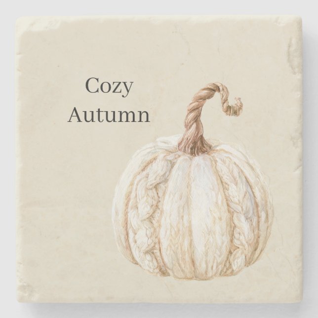 Cosy Cream Pumpkin Stone Coaster (Front)