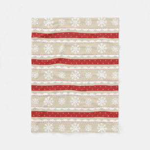 Cosy Cream Red White Snowflakes Christmas Pattern Fleece Blanket