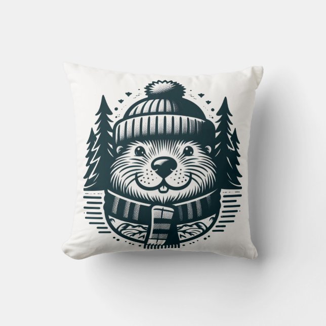 Cosy Critter: Adorable Beaver Pillow for Ultimate  (Front)