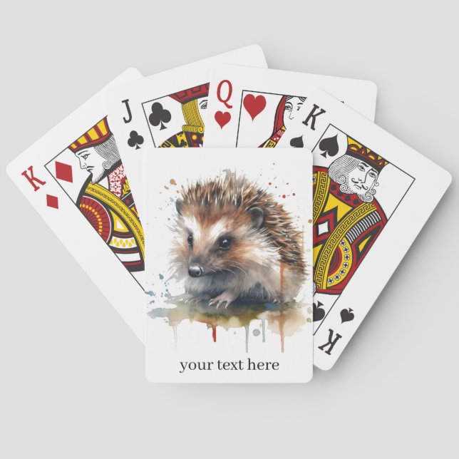 Cosy Critter: Hedgehog in Watercolor, custom Playing Cards (Back)