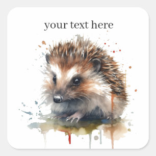 Cosy Critter: Hedgehog in Watercolor, custom Square Sticker