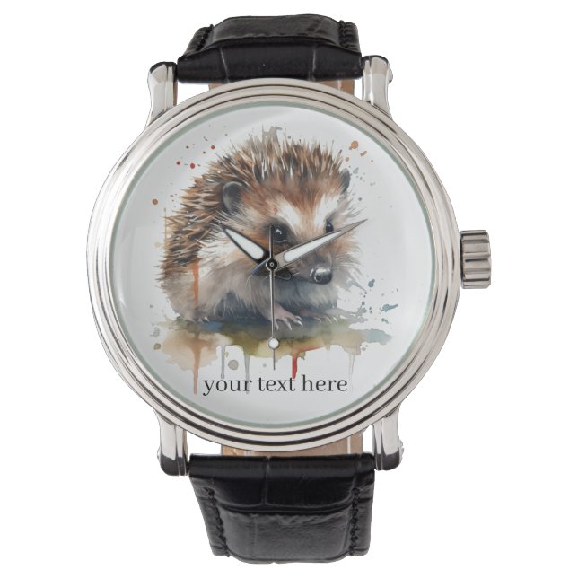  Cosy Critter: Hedgehog in Watercolor, custom  Watch (Front)
