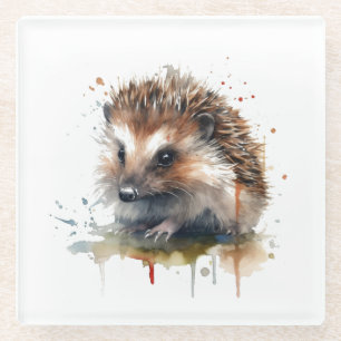 Cosy Critter: Hedgehog in Watercolor Glass Coaster