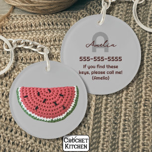 Cosy Crochet Watermelon Fruit Aesthetic Monogram Key Ring