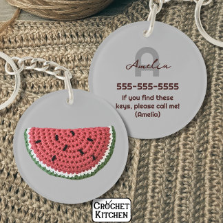 Cosy Crochet Watermelon Fruit Aesthetic Monogram  Key Ring