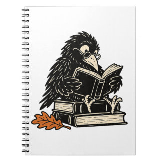Cosy Crow Reading on Stacked Books Notebook