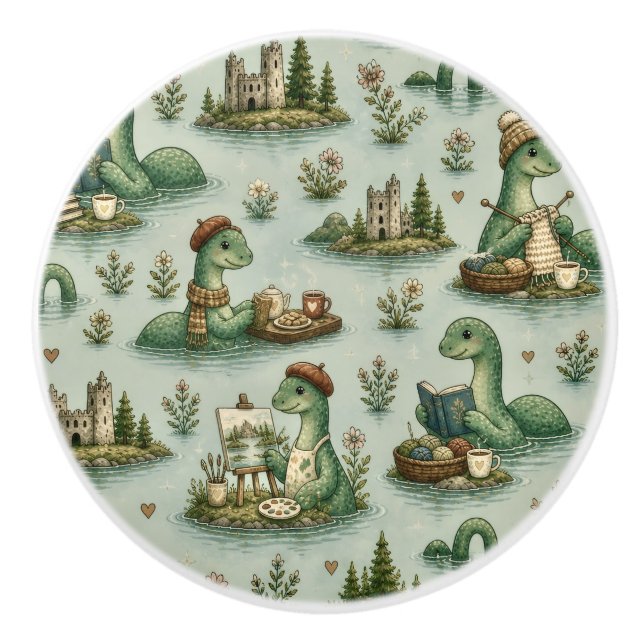 Cosy Cryptids Nessie Loch Ness Monster hobbies  Ceramic Knob (Front)