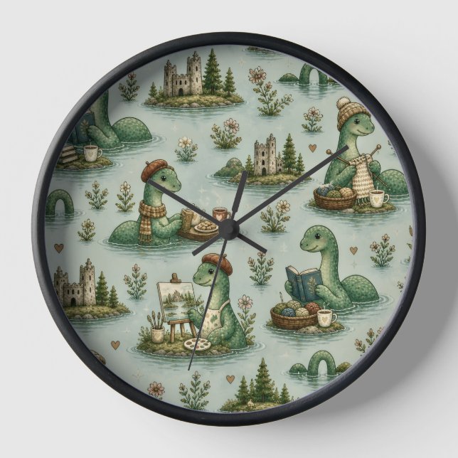 Cosy Cryptids Nessie Loch Ness Monster hobbies  Clock (Front)