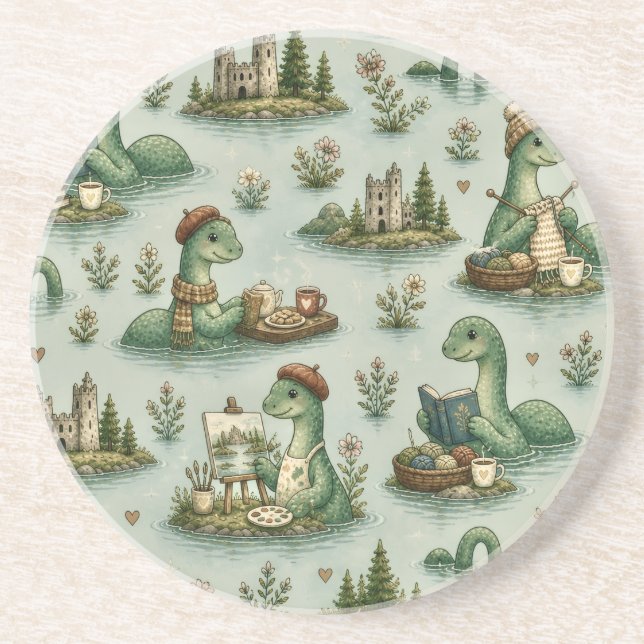Cosy Cryptids Nessie Loch Ness Monster hobbies  Coaster (Front)