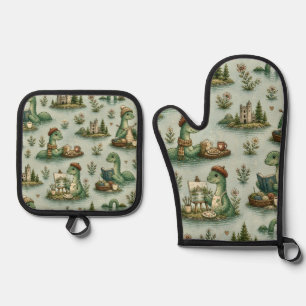 Cosy Cryptids Nessie Loch Ness Monster hobbies Oven Mitt & Pot Holder Set