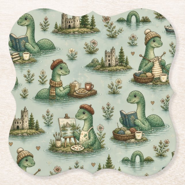 Cosy Cryptids Nessie Loch Ness Monster hobbies  Paper Coaster (Front)