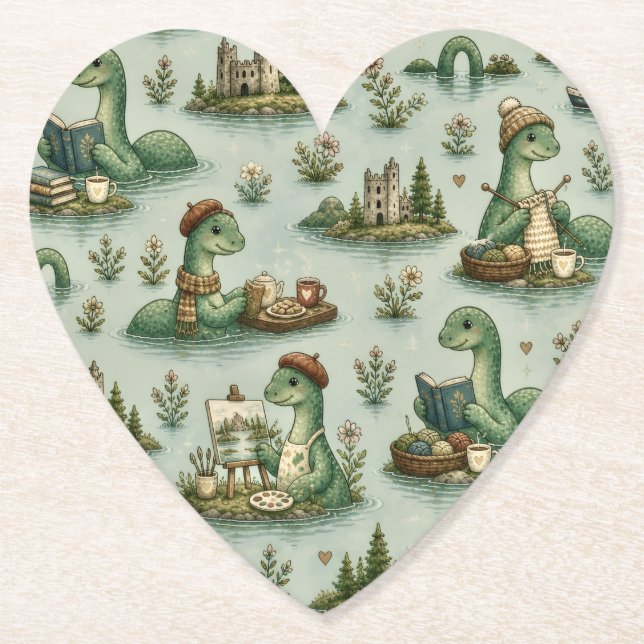 Cosy Cryptids Nessie Loch Ness Monster hobbies  Paper Coaster (Front)