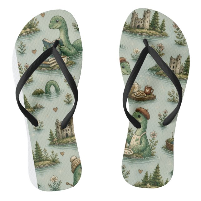 Cosy Cryptids Nessie Loch Ness Monster hobbies  Thongs (Footbed)