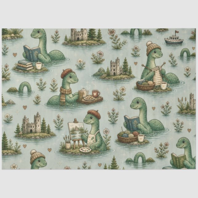 Cosy Cryptids Nessie Loch Ness Monster hobbies  Tissue Paper (Front)