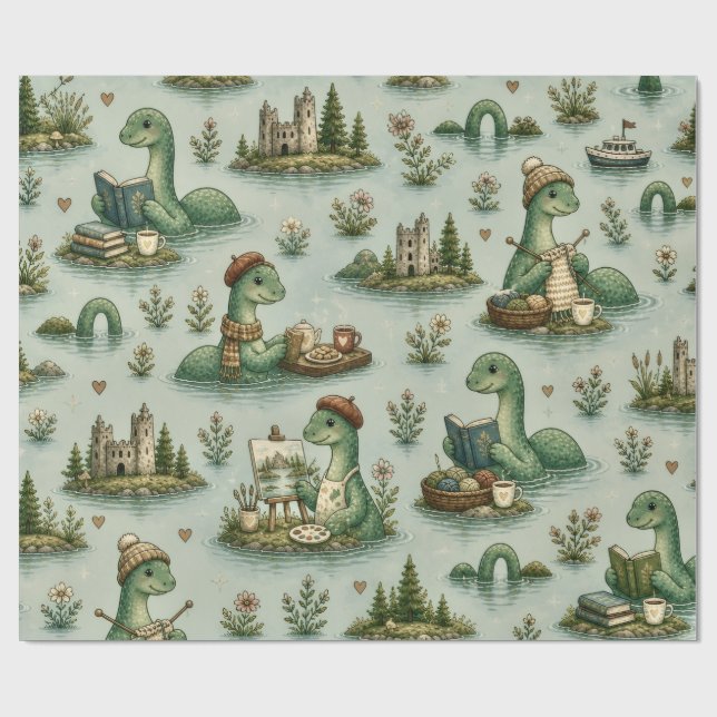 Cosy Cryptids Nessie Loch Ness Monster hobbies  Wrapping Paper (Flat)