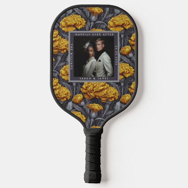 Cosy Custom Carnation Accent Mountain Wedding Pickleball Paddle (Back)