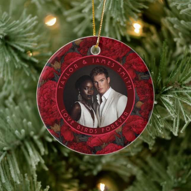 Cosy Custom Carnation Inspired Countryside Wedding Ceramic Ornament (Tree)