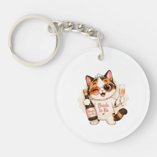 Cosy Cute Calico Cat Bride to Be Key Ring