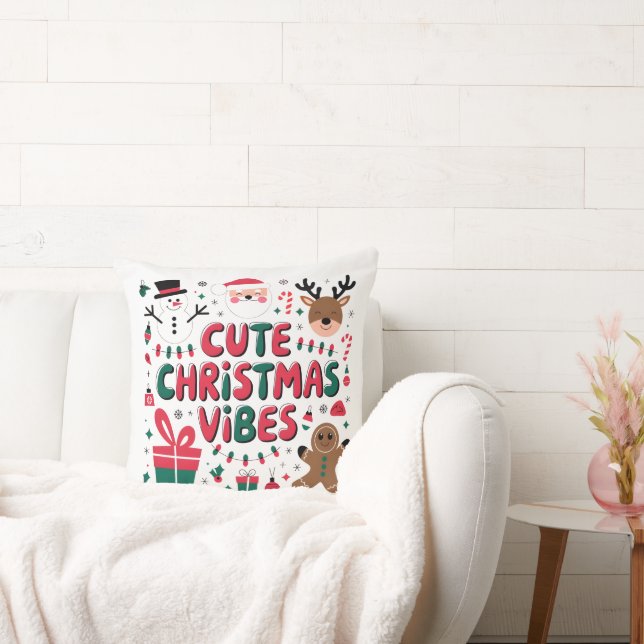 Cosy "Cute Christmas Vibes" Throw Pillow (Couch)