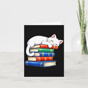 Cosy cute sleeping cat and books adorable bookworm card