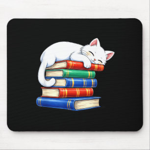Cosy cute sleeping cat and books adorable bookworm mouse pad
