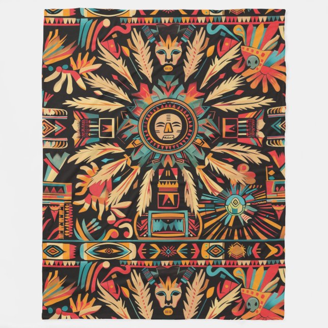 Cosy Cyan "Aztec Dream" Plush Fleece Blanket (Front)