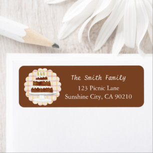 Cosy Dark Cocoa Brown Plaid Cake Return Address Label