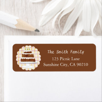 Cosy Dark Cocoa Brown Plaid Cake Return Address Label