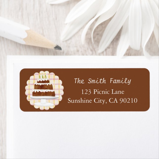 Cosy Dark Cocoa Brown Plaid Cake Return Address  Label (Insitu)