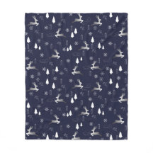 Cosy Dark Fleece Blanket with Silver Reindeer