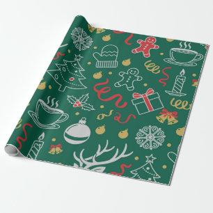 Cosy Dark Green Gingerbread and Cocoa Christmas Wrapping Paper