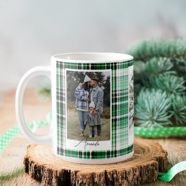 Cosy Dark Green & Mint Plaid Flannel Family Photo Coffee Mug (Cozy Dark Green & Mint Plaid Flannel Family Photo Coffee Mug)
