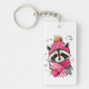 Cosy Day Cute Racoon with Winter Hat & Scarf Key Ring