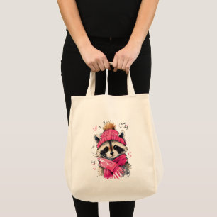 Cosy Day Cute Racoon with Winter Hat & Scarf Tote Bag