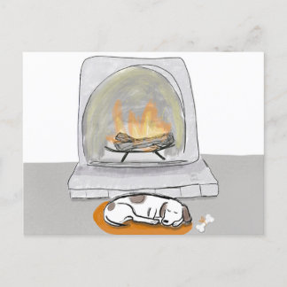 Cosy Dog by The Fireplace postcard