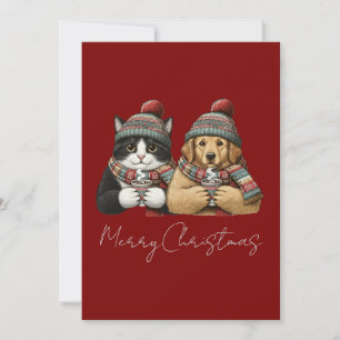 Cosy Dog & Cat Cocoa Holiday Card