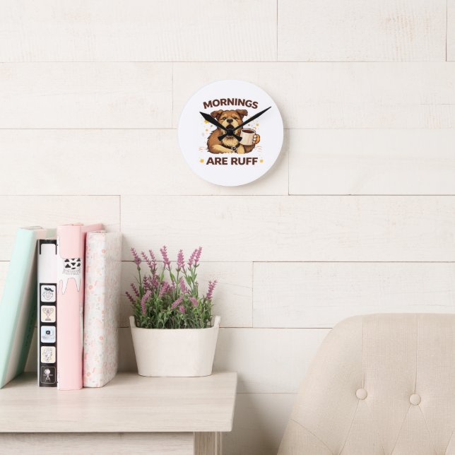 Cosy Dog Illustration Round Clock (Reading Room)