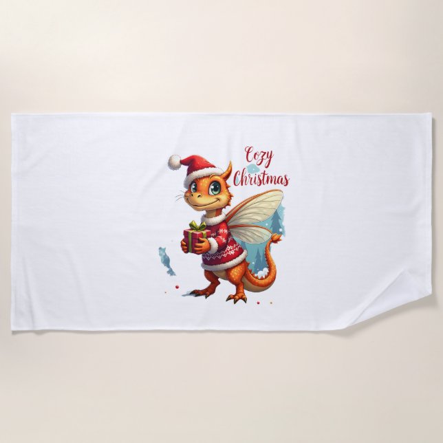 Cosy Dragonfly Christmas Beach Towel (Front)
