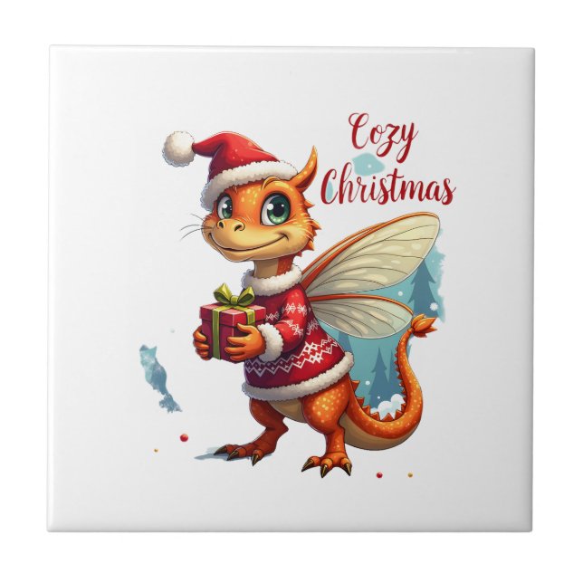Cosy Dragonfly Christmas Ceramic Tile (Front)