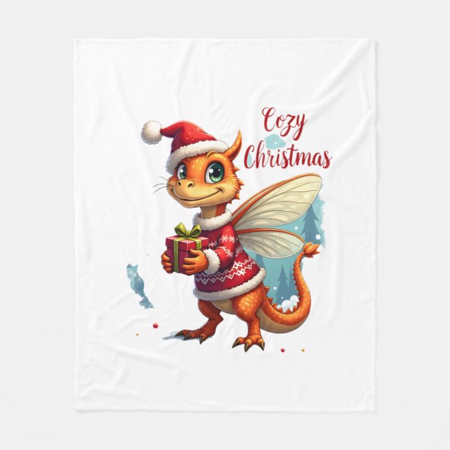 Cosy Dragonfly Christmas Fleece Blanket (Front)