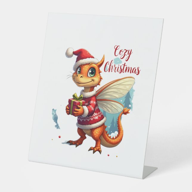 Cosy Dragonfly Christmas Pedestal Sign (Front)
