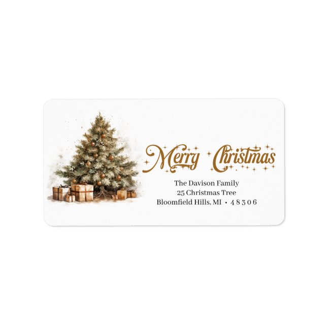 Cosy earth watercolor Christmas tree Label (Front)