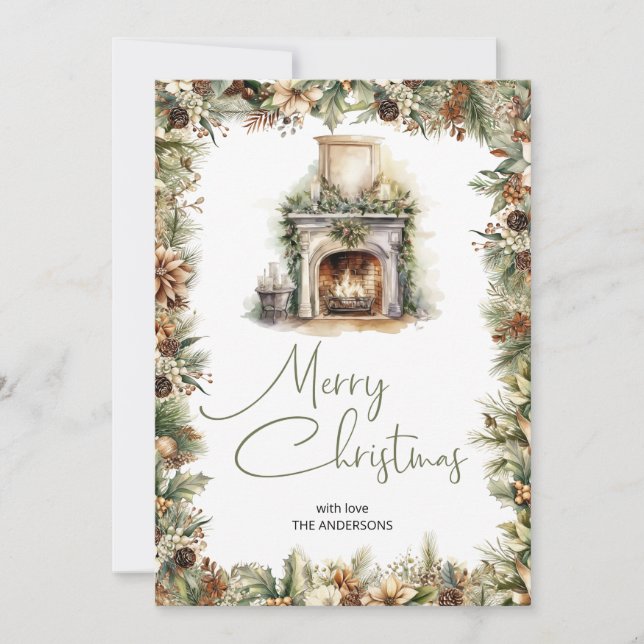 Cosy earth's natural hues Christmas fireplace Holiday Card (Front)