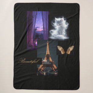 Cosy Eclectic Blanket – Eiffel Tower, Furry Cat &