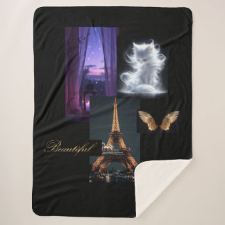 Cosy Eclectic Blanket – Eiffel Tower, Furry Cat &