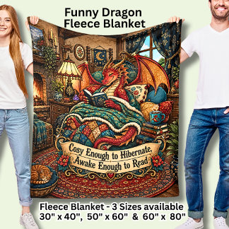 Cosy Enought To Hibernate or ReadFunny Red Dragon Fleece Blanket