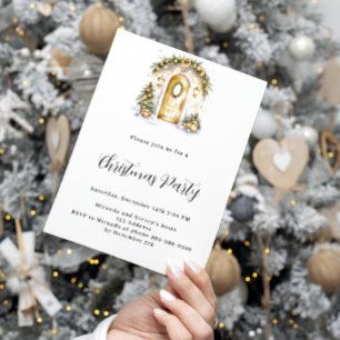 Cosy entrance green gold luxury Christmas Party Invitation
