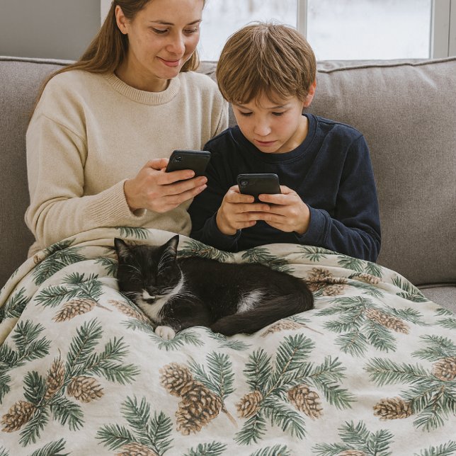 Cosy Evergreen and Pinecones  Fleece Blanket (Cozy and warm fleece blanket featuring pine branches and pinecones. )