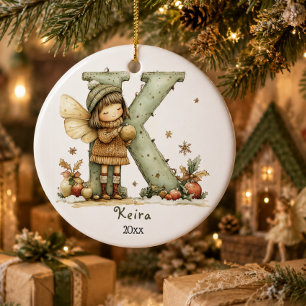Cosy Fairy Christmas Initial Personalised Holiday Ceramic Ornament