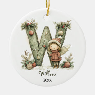 Cosy Fairy Christmas Initial Personalised Holiday  Ceramic Ornament